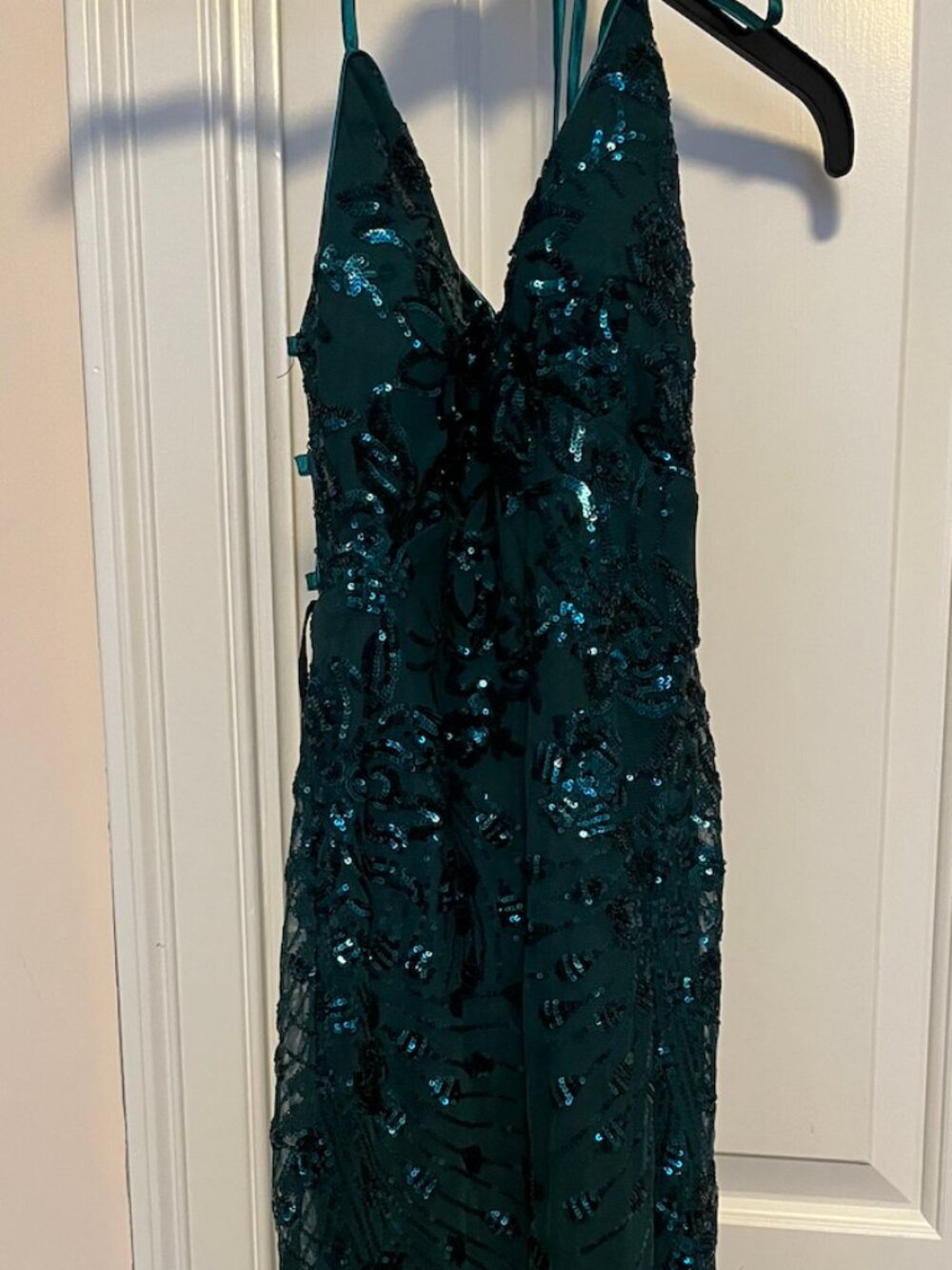 Lulus Photo Finish Forest Green Sequin Lace-Up Maxi Dress - Picture 3 of 4
